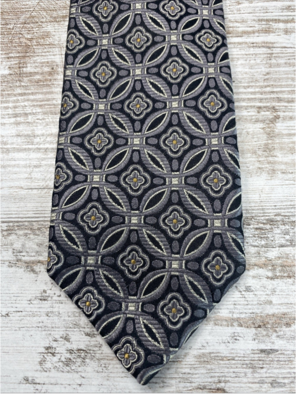 Robert Talbott Best Of Class NWT Silk Tie Black Gray Geometric Floral Medallion